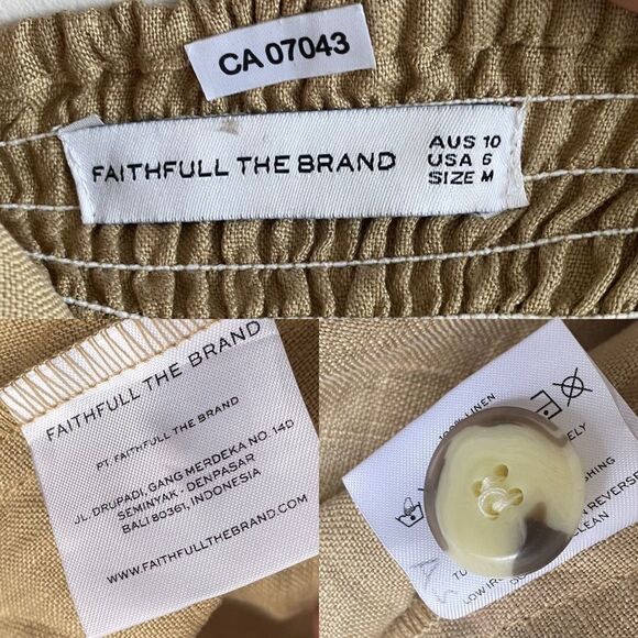FAITHFULL THE BRAND Linen Sleeveless Button Front Mini Dress Camel M - Picture 4 of 12